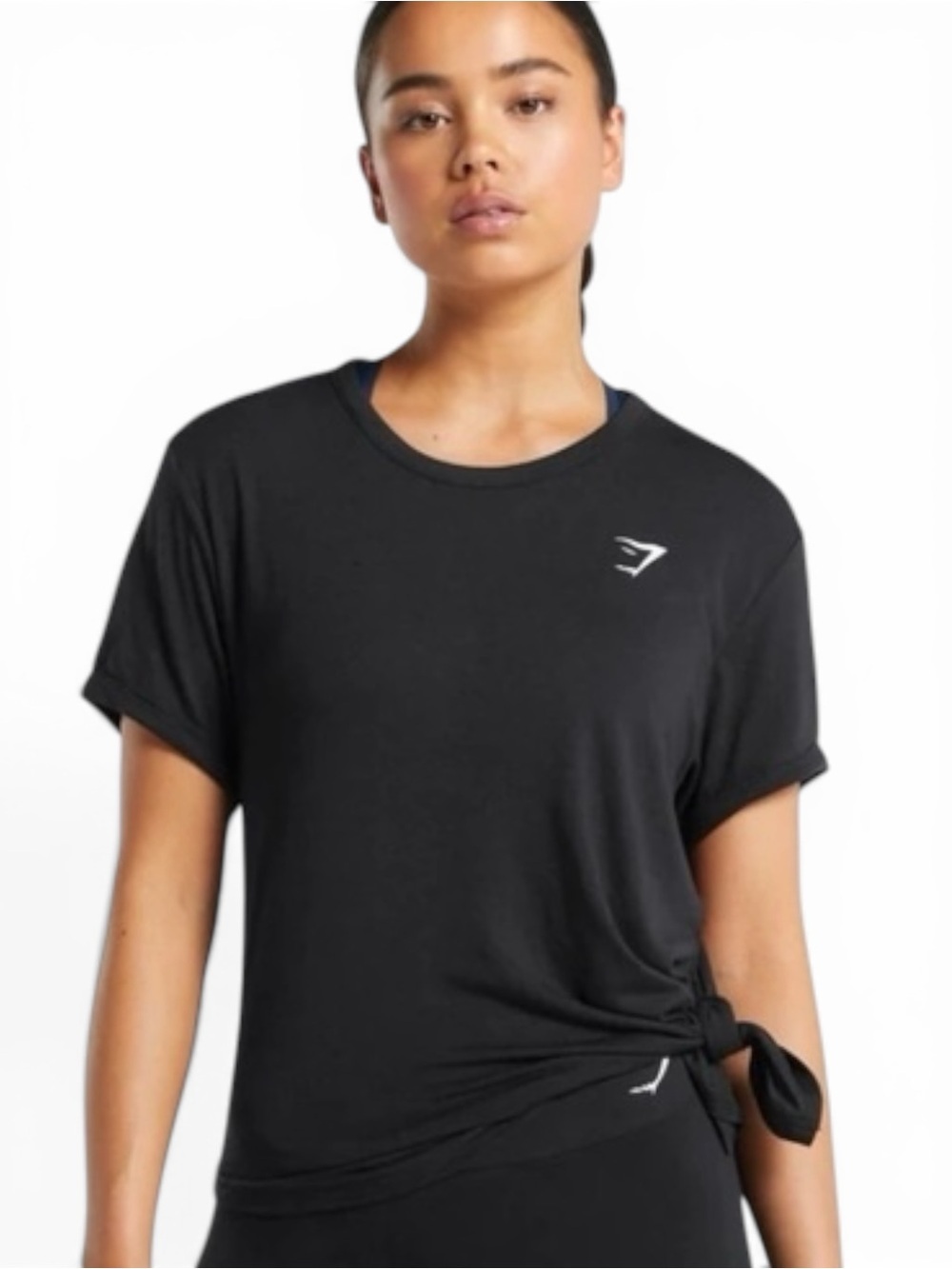 Gymshark Tie-Detail Short Sleeve Asymmetrical Black T-Shirt Top Women’s Medium